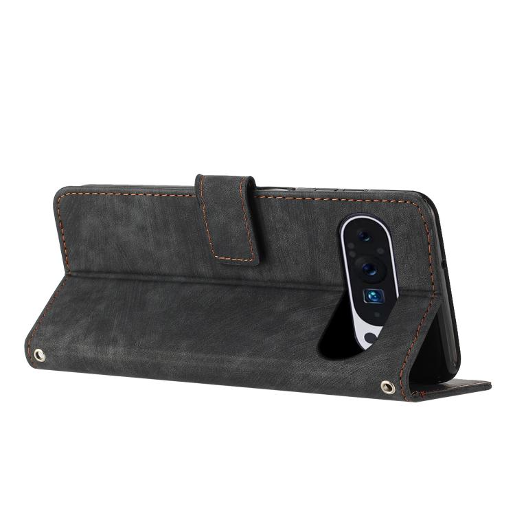For Google Pixel 10 / 10 Pro Skin Feel Stripe Pattern Leather Phone Case with Lanyard(Black) - Google Cases by buy2fix | Online Shopping UK | buy2fix