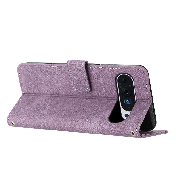 For Google Pixel 10 / 10 Pro Skin Feel Stripe Pattern Leather Phone Case with Lanyard(Purple) - Google Cases by buy2fix | Online Shopping UK | buy2fix