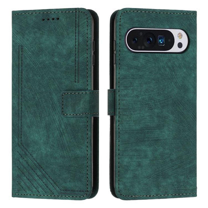 For Google Pixel 10 Pro XL Skin Feel Stripe Pattern Leather Phone Case with Lanyard(Green) - Google Cases by buy2fix | Online Shopping UK | buy2fix
