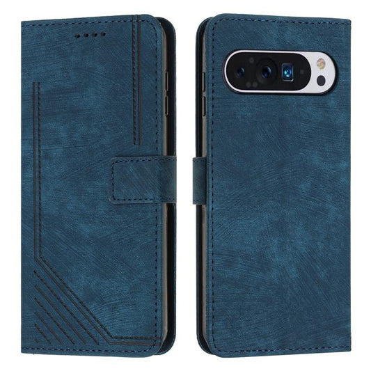 For Google Pixel 10 Pro XL Skin Feel Stripe Pattern Leather Phone Case with Lanyard(Blue) - Google Cases by buy2fix | Online Shopping UK | buy2fix