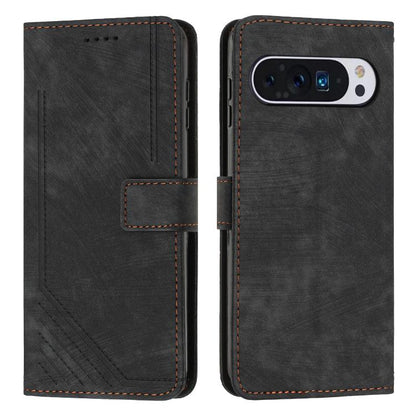 For Google Pixel 10 Pro XL Skin Feel Stripe Pattern Leather Phone Case with Lanyard(Black) - Google Cases by buy2fix | Online Shopping UK | buy2fix