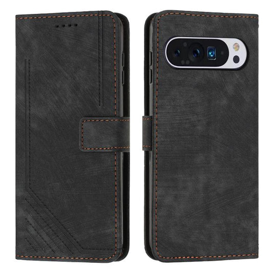 For Google Pixel 10 Pro XL Skin Feel Stripe Pattern Leather Phone Case with Lanyard(Black) - Google Cases by buy2fix | Online Shopping UK | buy2fix