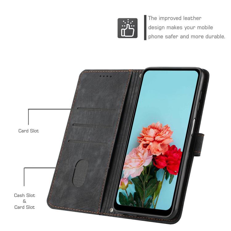 For Google Pixel 10 Pro XL Skin Feel Stripe Pattern Leather Phone Case with Lanyard(Black) - Google Cases by buy2fix | Online Shopping UK | buy2fix