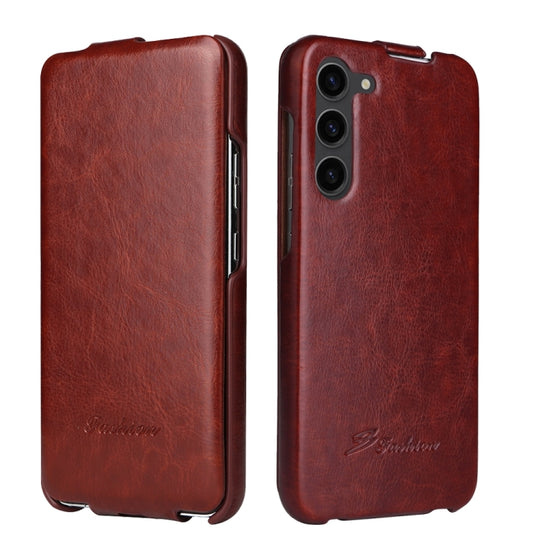 For Samsung Galaxy S24 5G Fierre Shann 64 Texture Vertical Flip PU Leather Phone Case(Brown)