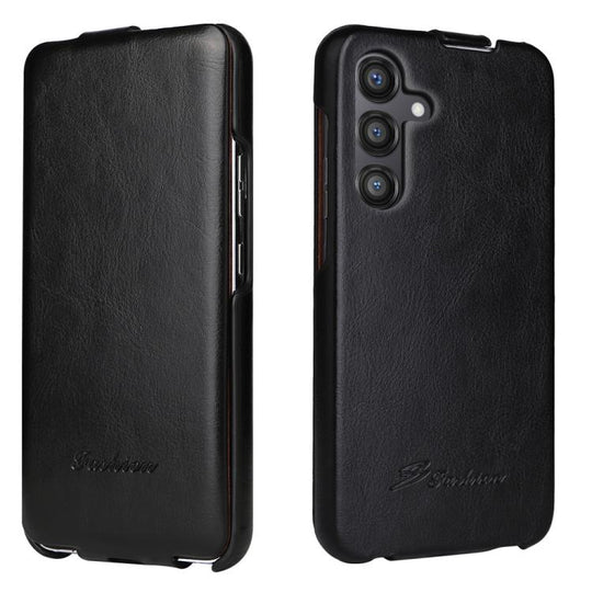 For Samsung Galaxy S25 5G Fierre Shann 64 Texture Vertical Flip PU Leather Phone Case(Black)
