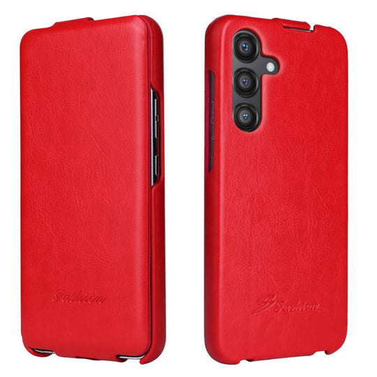 For Samsung Galaxy S25+ 5G Fierre Shann 64 Texture Vertical Flip PU Leather Phone Case(Red)