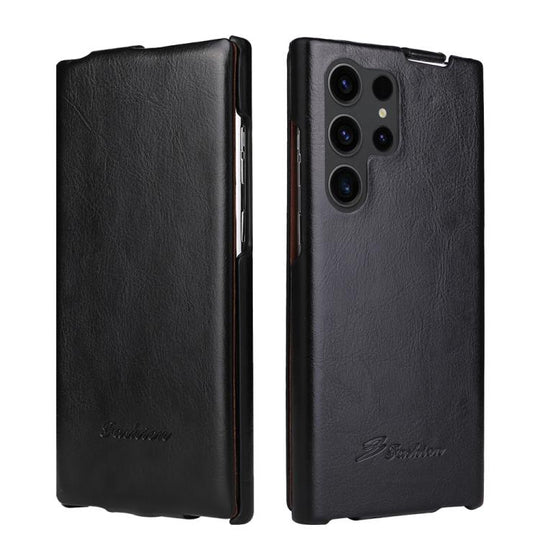 For Samsung Galaxy S25 Ultra 5G Fierre Shann 64 Texture Vertical Flip PU Leather Phone Case(Black)