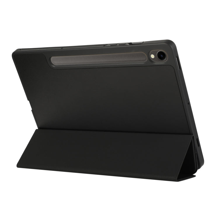 For Samsung Galaxy Tab  S10 FE / S9 FE 3-Fold Pure Color TPU Leather Tablet Case with Pen Slot(Black) - Galaxy Tab S9 FE by buy2fix | Online Shopping UK | buy2fix