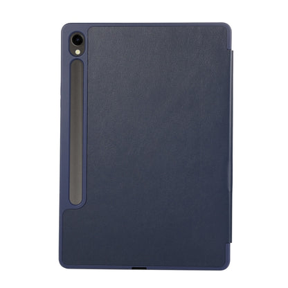 For Samsung Galaxy Tab S10 FE /  S9 3-Fold Pure Color TPU Leather Tablet Case with Pen Slot(Dark Blue) - Galaxy Tab S9 Cases by buy2fix | Online Shopping UK | buy2fix