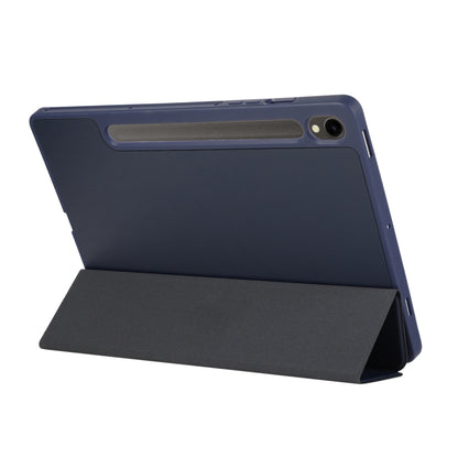 For Samsung Galaxy Tab S10 FE /  S9 3-Fold Pure Color TPU Leather Tablet Case with Pen Slot(Dark Blue) - Galaxy Tab S9 Cases by buy2fix | Online Shopping UK | buy2fix