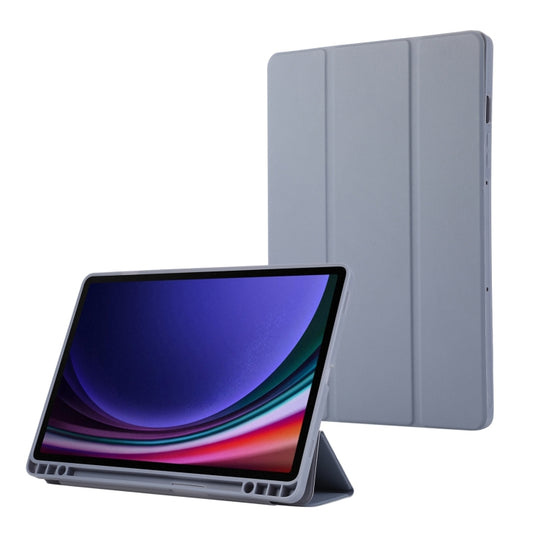 For Samsung Galaxy Tab S10 FE /  S9 3-Fold Pure Color TPU Leather Tablet Case with Pen Slot(Lavender)