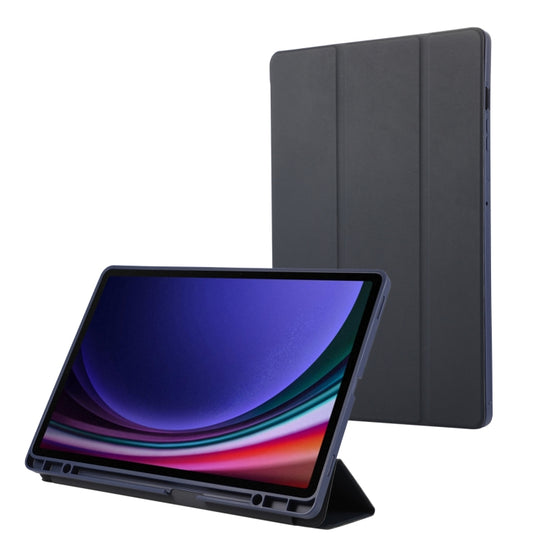 For Samsung Galaxy Tab S9+ / S10+ 3-Fold Pure Color TPU Leather Tablet Case with Pen Slot(Dark Blue)