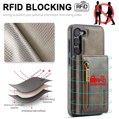 For Samsung Galaxy S23 DG.MING M5 Series Zip RFID Multi Card Detachable Leather Phone Case(Coffee) - Galaxy S23 5G Cases by DG.MING | Online Shopping UK | buy2fix