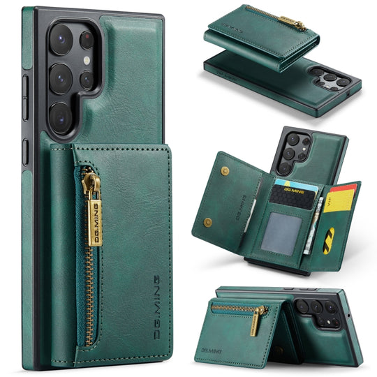 For Samsung Galaxy S22 Ultra DG.MING M5 Series Zip RFID Multi Card Detachable Leather Phone Case(Green)