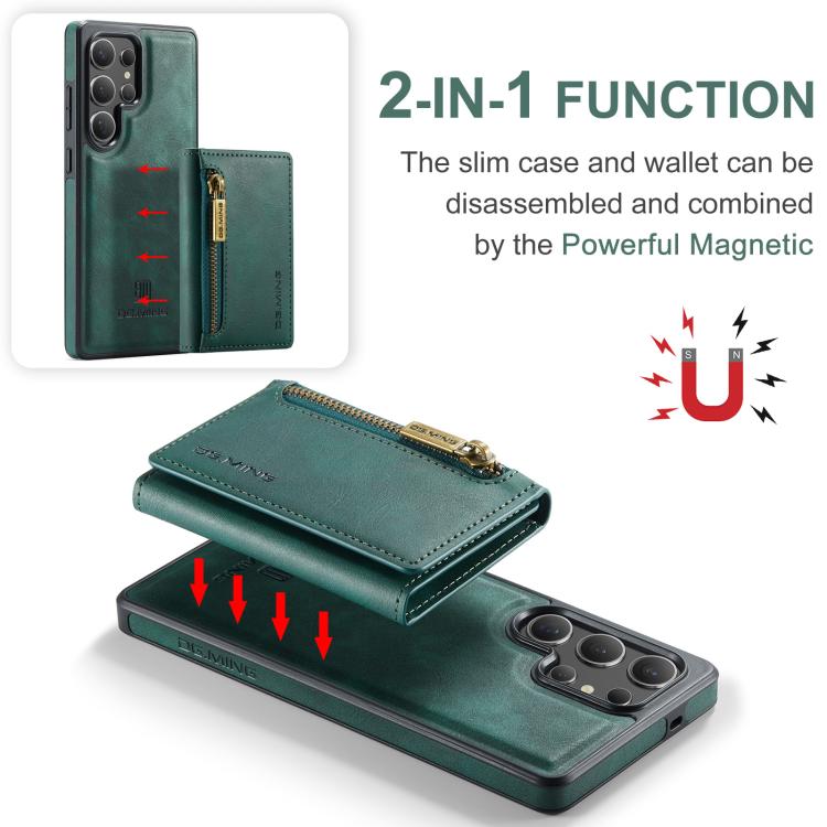 For Samsung Galaxy S25 Ultra 5G DG.MING M5 Series Zip RFID Multi Card Detachable Leather Phone Case(Green) - Galaxy S25 Ultra 5G Cases by DG.MING | Online Shopping UK | buy2fix