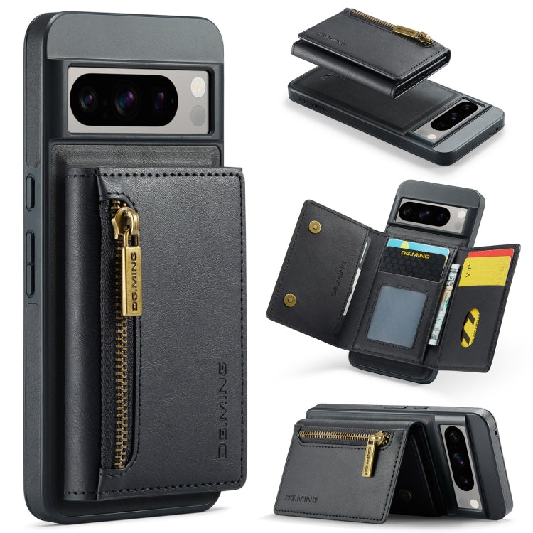 For Google Pixel 8 Pro DG.MING M5 Series Zip RFID Multi Card Detachable Leather Phone Case(Black) - Google Cases by DG.MING | Online Shopping UK | buy2fix