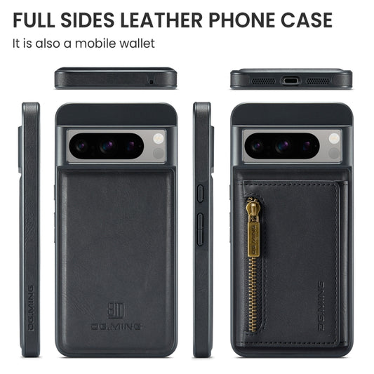 For Google Pixel 8 Pro DG.MING M5 Series Zip RFID Multi Card Detachable Leather Phone Case(Black) - Google Cases by DG.MING | Online Shopping UK | buy2fix