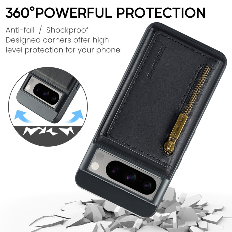 For Google Pixel 8 Pro DG.MING M5 Series Zip RFID Multi Card Detachable Leather Phone Case(Black) - Google Cases by DG.MING | Online Shopping UK | buy2fix