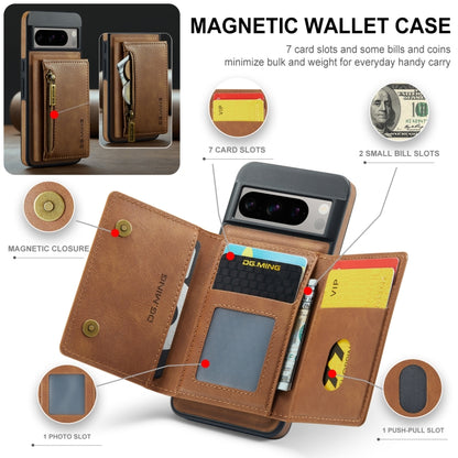 For Google Pixel 8 Pro DG.MING M5 Series Zip RFID Multi Card Detachable Leather Phone Case(Brown) - Google Cases by DG.MING | Online Shopping UK | buy2fix