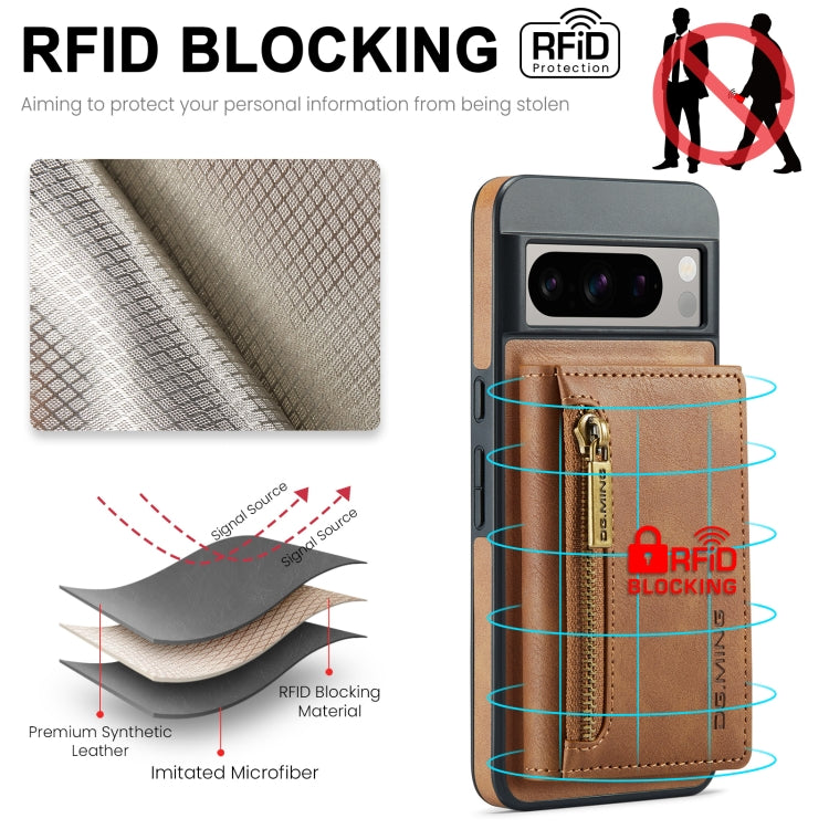 For Google Pixel 8 Pro DG.MING M5 Series Zip RFID Multi Card Detachable Leather Phone Case(Brown) - Google Cases by DG.MING | Online Shopping UK | buy2fix