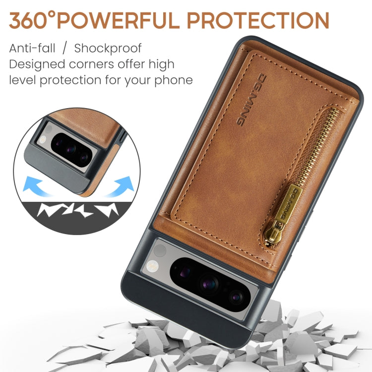 For Google Pixel 8 Pro DG.MING M5 Series Zip RFID Multi Card Detachable Leather Phone Case(Brown) - Google Cases by DG.MING | Online Shopping UK | buy2fix