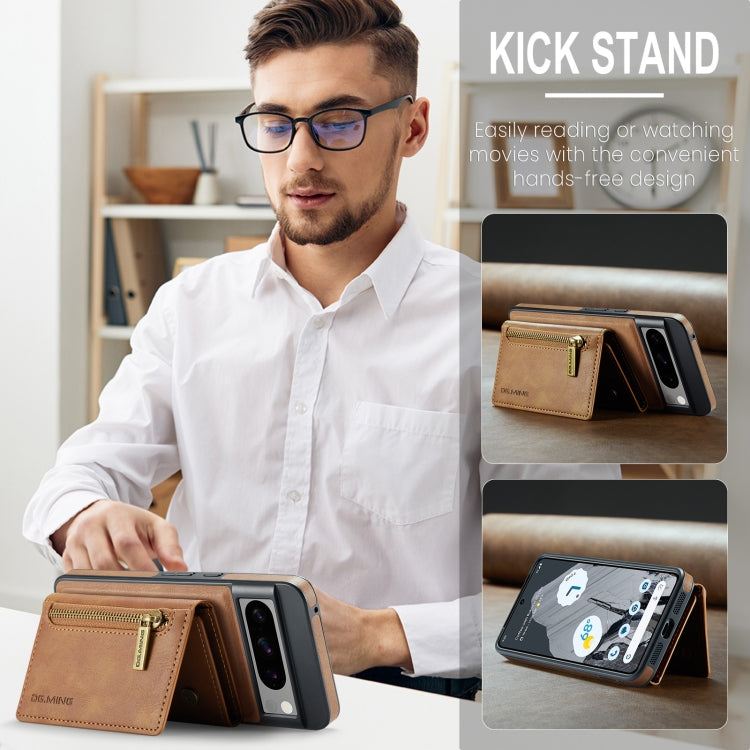 For Google Pixel 8 Pro DG.MING M5 Series Zip RFID Multi Card Detachable Leather Phone Case(Brown) - Google Cases by DG.MING | Online Shopping UK | buy2fix