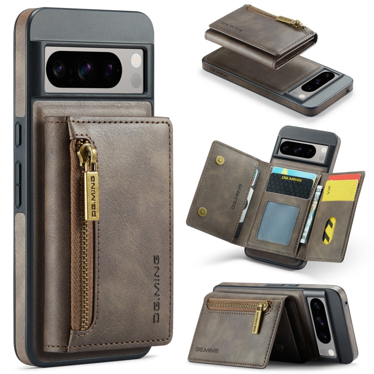 For Google Pixel 8 Pro DG.MING M5 Series Zip RFID Multi Card Detachable Leather Phone Case(Coffee) - Google Cases by DG.MING | Online Shopping UK | buy2fix
