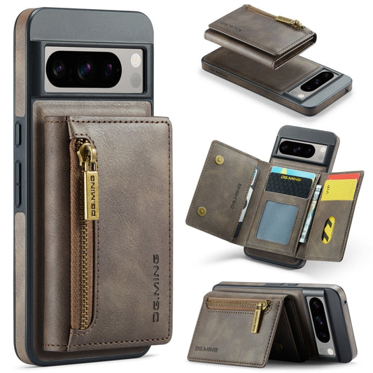 For Google Pixel 8 Pro DG.MING M5 Series Zip RFID Multi Card Detachable Leather Phone Case(Coffee) - Google Cases by DG.MING | Online Shopping UK | buy2fix