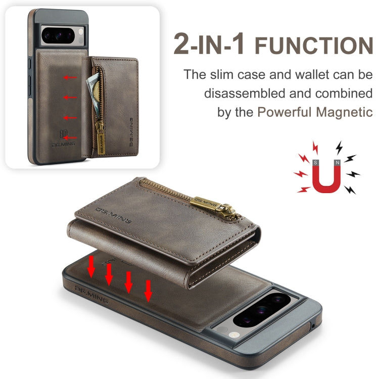 For Google Pixel 8 Pro DG.MING M5 Series Zip RFID Multi Card Detachable Leather Phone Case(Coffee) - Google Cases by DG.MING | Online Shopping UK | buy2fix