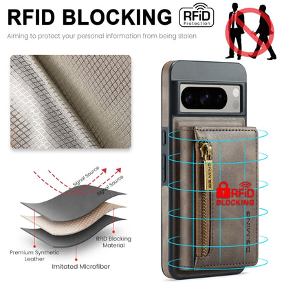 For Google Pixel 8 Pro DG.MING M5 Series Zip RFID Multi Card Detachable Leather Phone Case(Coffee) - Google Cases by DG.MING | Online Shopping UK | buy2fix