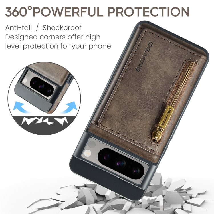 For Google Pixel 8 Pro DG.MING M5 Series Zip RFID Multi Card Detachable Leather Phone Case(Coffee) - Google Cases by DG.MING | Online Shopping UK | buy2fix