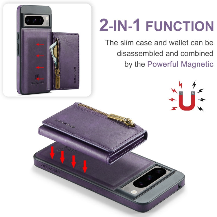 For Google Pixel 8 Pro DG.MING M5 Series Zip RFID Multi Card Detachable Leather Phone Case(Purple) - Google Cases by DG.MING | Online Shopping UK | buy2fix