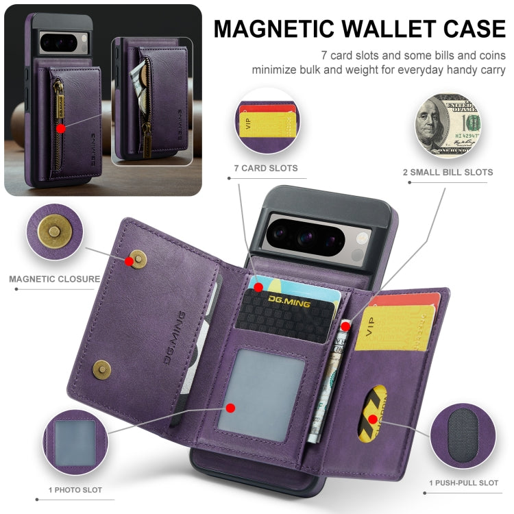 For Google Pixel 8 Pro DG.MING M5 Series Zip RFID Multi Card Detachable Leather Phone Case(Purple) - Google Cases by DG.MING | Online Shopping UK | buy2fix