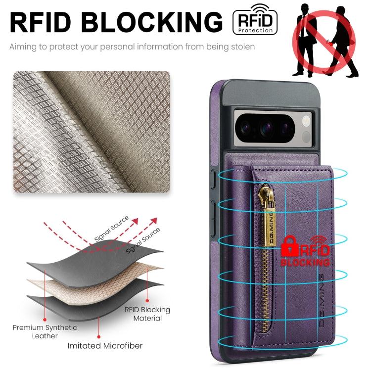 For Google Pixel 8 Pro DG.MING M5 Series Zip RFID Multi Card Detachable Leather Phone Case(Purple) - Google Cases by DG.MING | Online Shopping UK | buy2fix