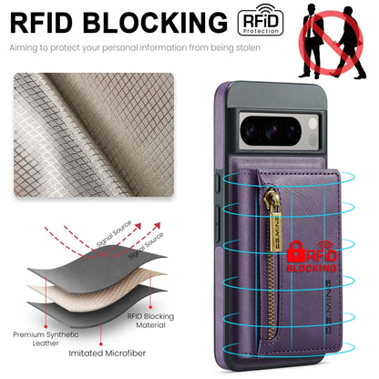 For Google Pixel 8 Pro DG.MING M5 Series Zip RFID Multi Card Detachable Leather Phone Case(Purple) - Google Cases by DG.MING | Online Shopping UK | buy2fix
