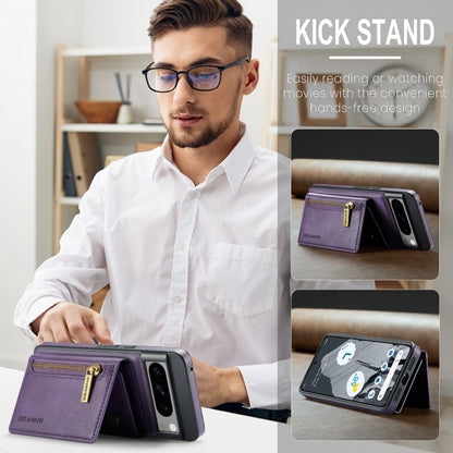 For Google Pixel 8 Pro DG.MING M5 Series Zip RFID Multi Card Detachable Leather Phone Case(Purple) - Google Cases by DG.MING | Online Shopping UK | buy2fix
