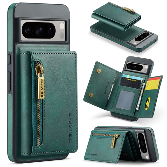 For Google Pixel 8 Pro DG.MING M5 Series Zip RFID Multi Card Detachable Leather Phone Case(Green) - Google Cases by DG.MING | Online Shopping UK | buy2fix