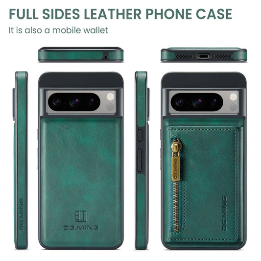For Google Pixel 8 Pro DG.MING M5 Series Zip RFID Multi Card Detachable Leather Phone Case(Green) - Google Cases by DG.MING | Online Shopping UK | buy2fix