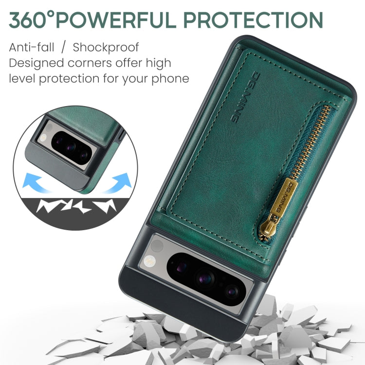 For Google Pixel 8 Pro DG.MING M5 Series Zip RFID Multi Card Detachable Leather Phone Case(Green) - Google Cases by DG.MING | Online Shopping UK | buy2fix