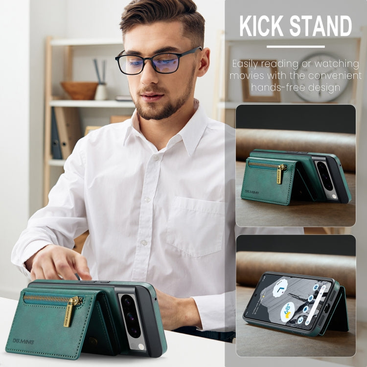 For Google Pixel 8 Pro DG.MING M5 Series Zip RFID Multi Card Detachable Leather Phone Case(Green) - Google Cases by DG.MING | Online Shopping UK | buy2fix