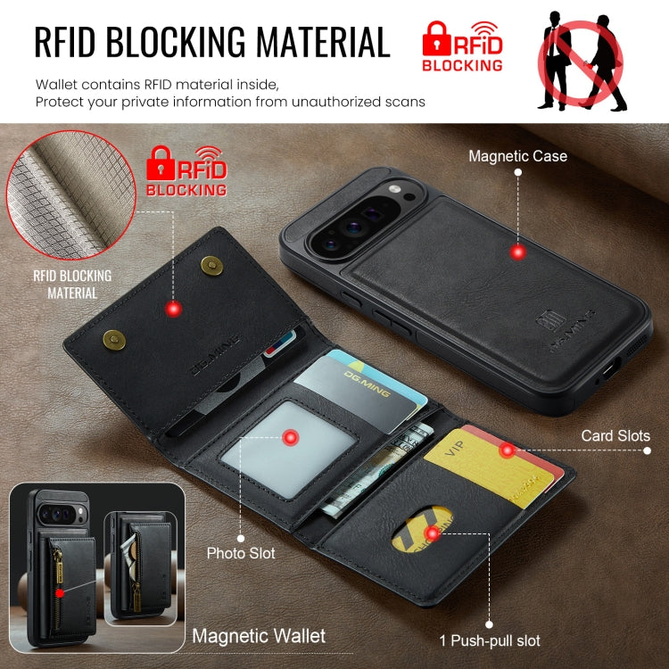 For Google Pixel 9 Pro XL DG.MING M5 Series Zip RFID Multi Card Detachable Leather Phone Case(Black) - Google Cases by DG.MING | Online Shopping UK | buy2fix