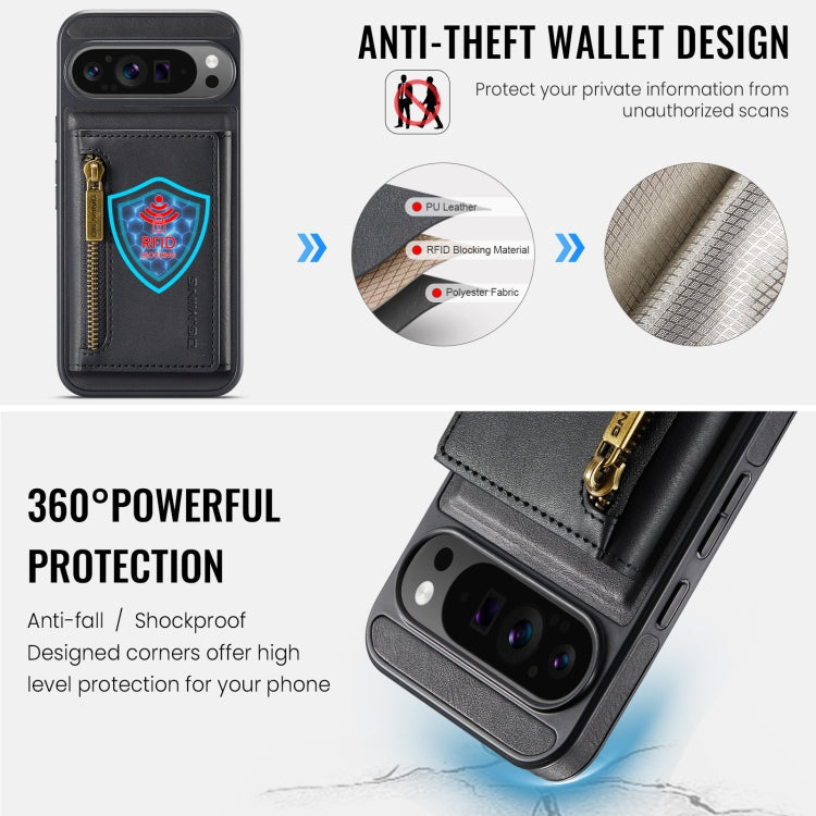For Google Pixel 9 Pro XL DG.MING M5 Series Zip RFID Multi Card Detachable Leather Phone Case(Black) - Google Cases by DG.MING | Online Shopping UK | buy2fix