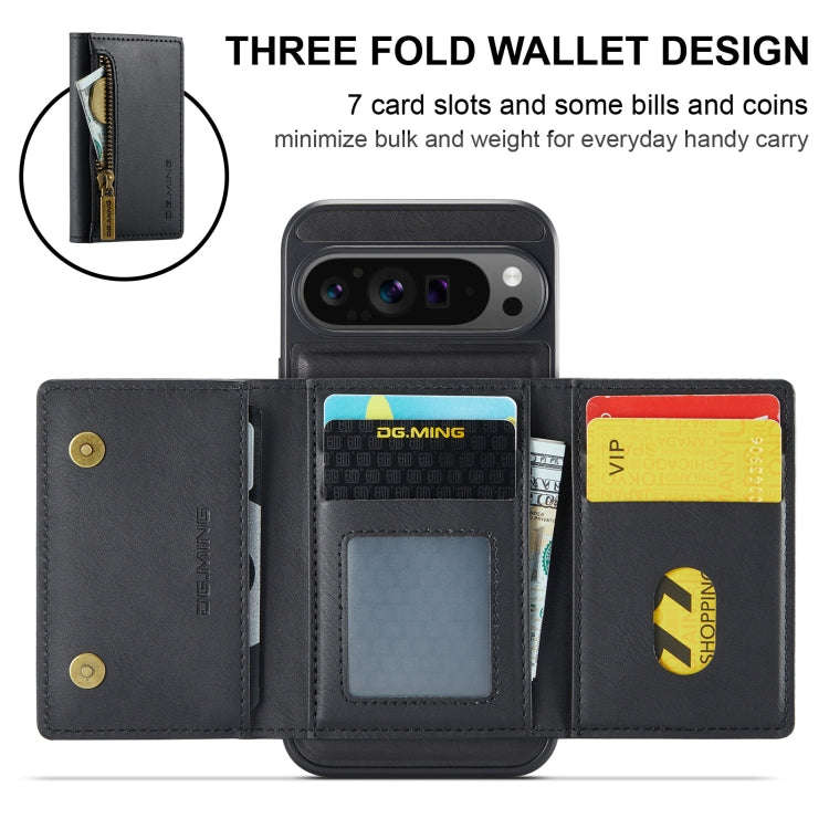 For Google Pixel 9 Pro XL DG.MING M5 Series Zip RFID Multi Card Detachable Leather Phone Case(Black) - Google Cases by DG.MING | Online Shopping UK | buy2fix
