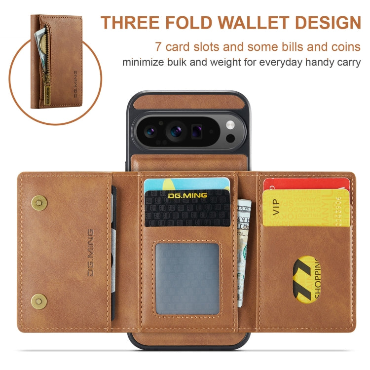 For Google Pixel 9 Pro XL DG.MING M5 Series Zip RFID Multi Card Detachable Leather Phone Case(Brown) - Google Cases by DG.MING | Online Shopping UK | buy2fix