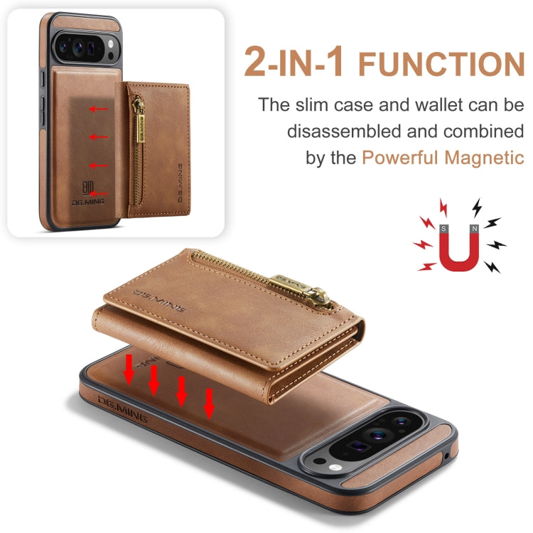 For Google Pixel 9 Pro XL DG.MING M5 Series Zip RFID Multi Card Detachable Leather Phone Case(Brown) - Google Cases by DG.MING | Online Shopping UK | buy2fix