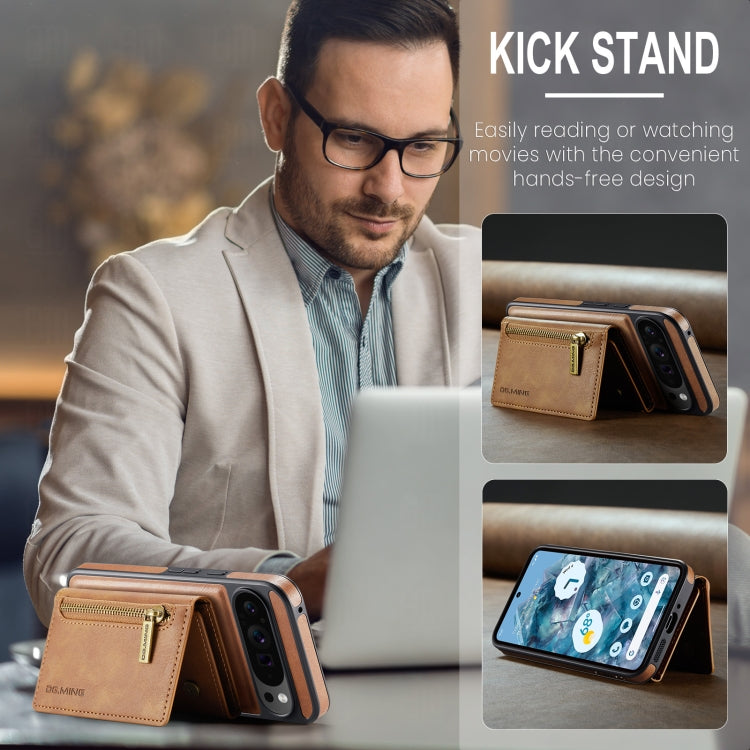 For Google Pixel 9 Pro XL DG.MING M5 Series Zip RFID Multi Card Detachable Leather Phone Case(Brown) - Google Cases by DG.MING | Online Shopping UK | buy2fix