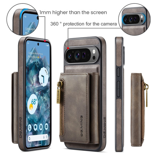 For Google Pixel 9 Pro XL DG.MING M5 Series Zip RFID Multi Card Detachable Leather Phone Case(Coffee) - Google Cases by DG.MING | Online Shopping UK | buy2fix