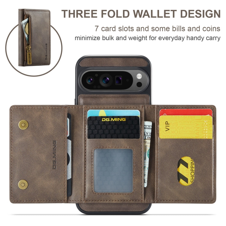 For Google Pixel 9 Pro XL DG.MING M5 Series Zip RFID Multi Card Detachable Leather Phone Case(Coffee) - Google Cases by DG.MING | Online Shopping UK | buy2fix