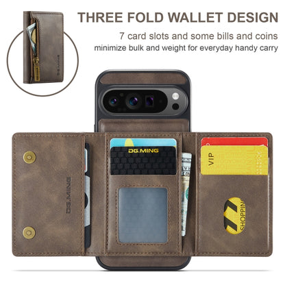 For Google Pixel 9 Pro XL DG.MING M5 Series Zip RFID Multi Card Detachable Leather Phone Case(Coffee) - Google Cases by DG.MING | Online Shopping UK | buy2fix