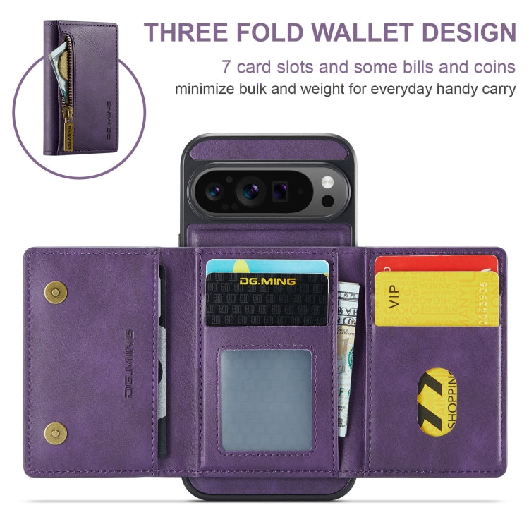 For Google Pixel 9 Pro XL DG.MING M5 Series Zip RFID Multi Card Detachable Leather Phone Case(Purple) - Google Cases by DG.MING | Online Shopping UK | buy2fix